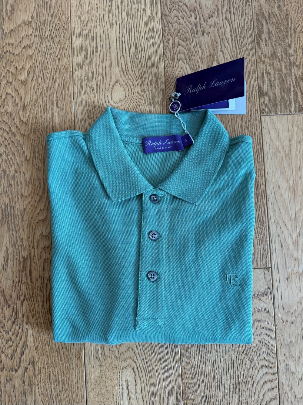 Ralph Lauren Purple Label Green Pique Polo Shirt Italy Embroidery RL Prep